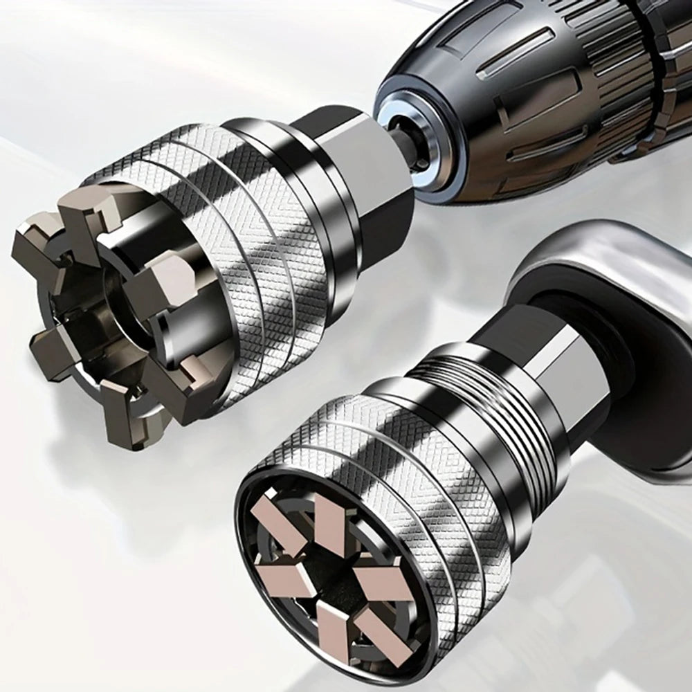 Bussola universale 10–19 mm montata su trapano e cricchetto
