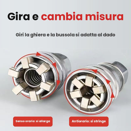 Gira la ghiera e la bussola cambia misura: senso orario si allarga, antiorario si stringe